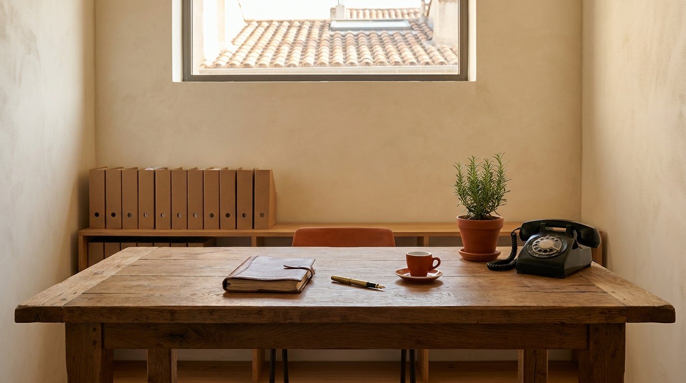 Bureau de l'équipe Réfugiés à Table, carnet de suivi des missions et téléphone